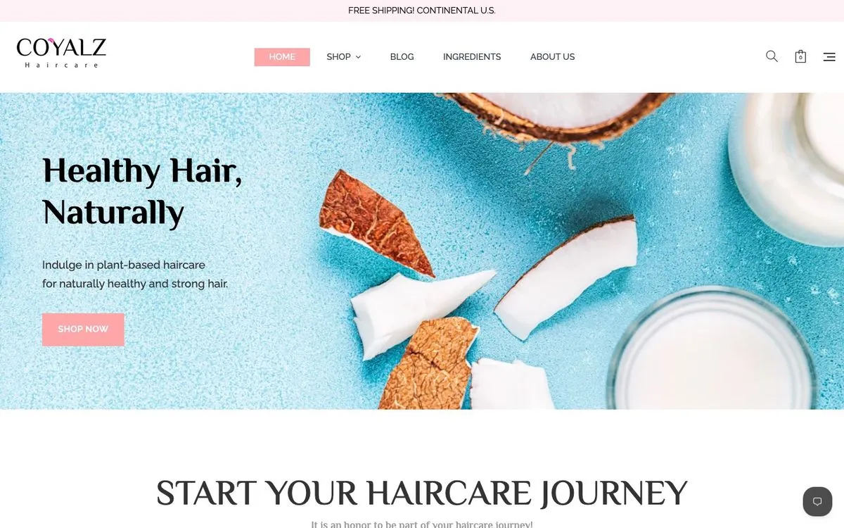 Coyalz Haircare store on desktop