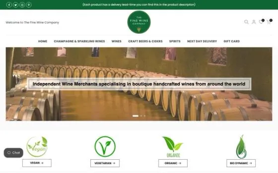The Fine Wine Company store homepage