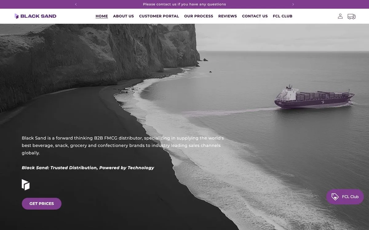 Black Sand Distribution store on desktop