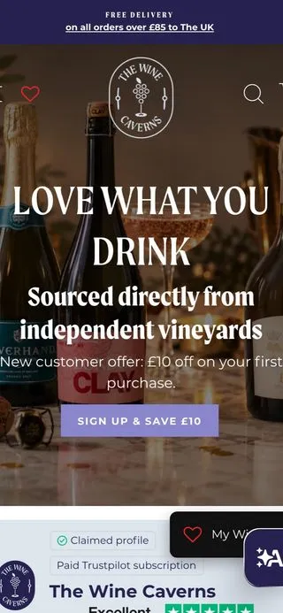 The Wine Caverns store on mobile