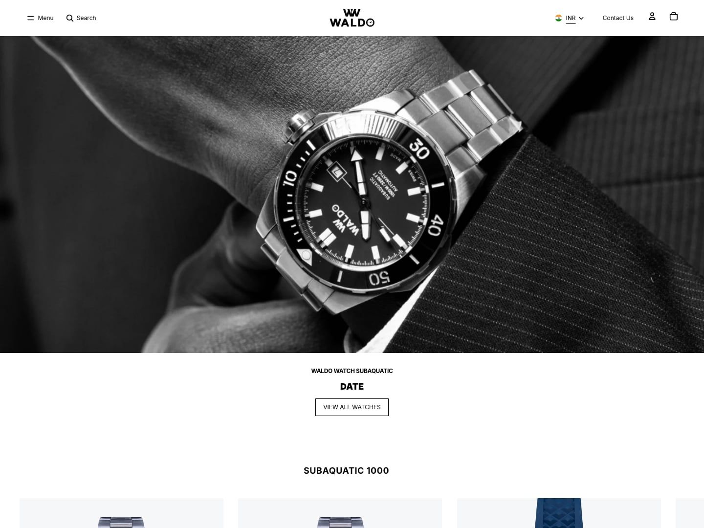 Waldo Watches Shopify store homepage